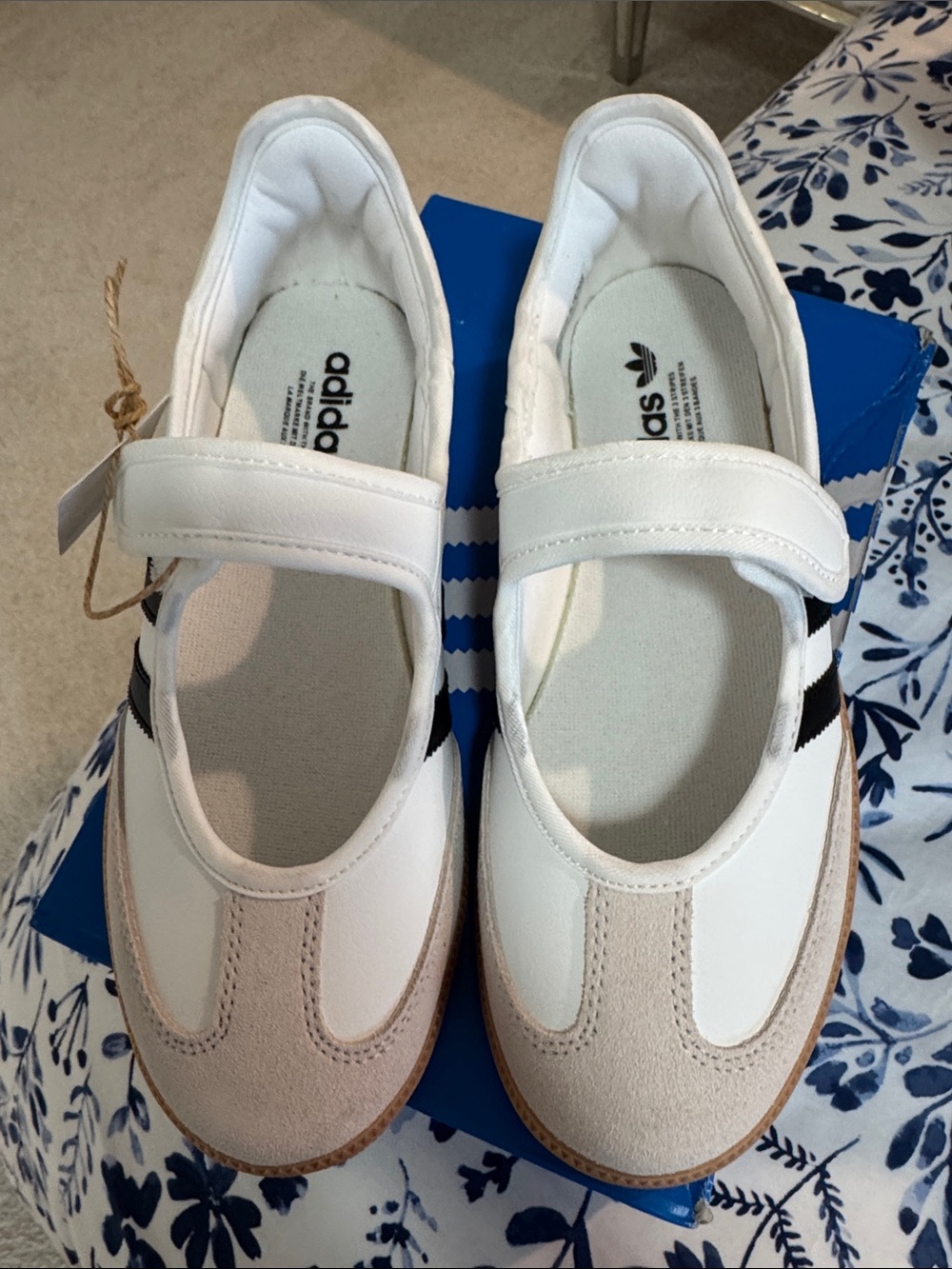 NEW adidas White Mary Jane Sneakers with Beige Suede & Black Stripes size 7